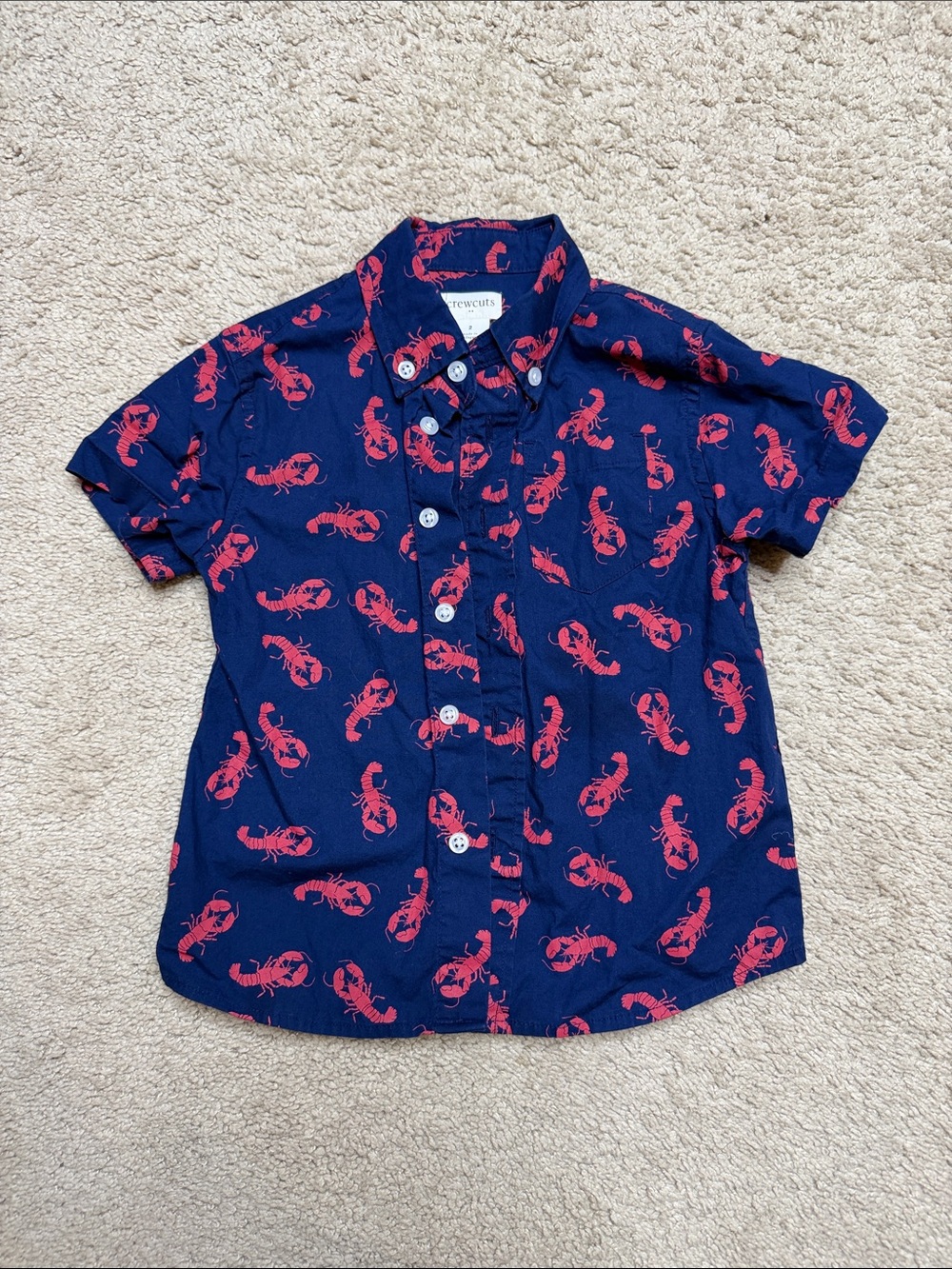 Crewcuts Navy Button-Down Shirt with Red Lobster Print